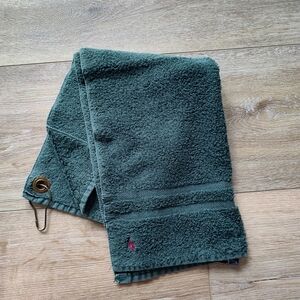 Vintage Ralph Lauren Polo Player Logo Cotton Golf Towel and Clip, Green USA